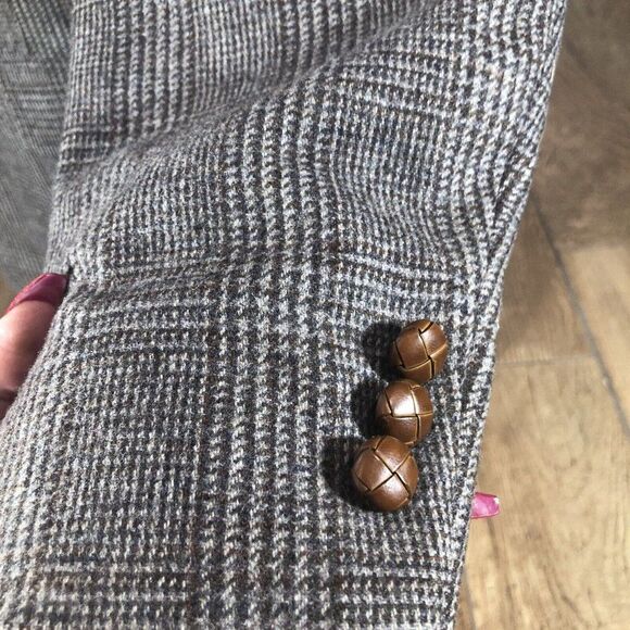 Vtg John Weitz Men's L Plaid Wool 2 Button Blazer Jacket Sport Coat Brown Tan - Picture 8 of 12